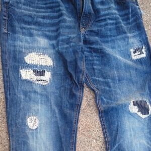 Express Blue Relaxed Jeans with Distressed Details